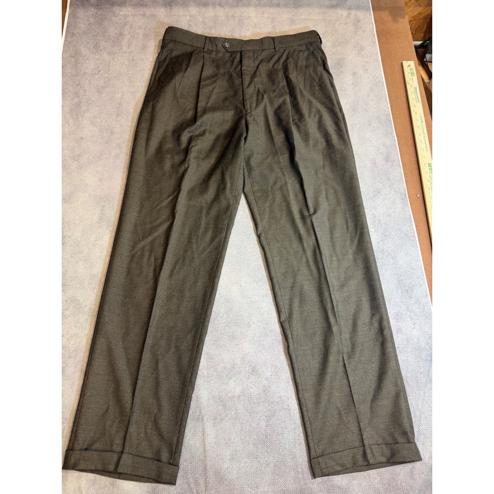 VTG Italy Made Wool Cashmere Flannel Pleated Cuffed Baggy Pants Size 38x34